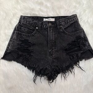 Abercrombie & Fitch high-rise distressed black wash denim shorts size 0